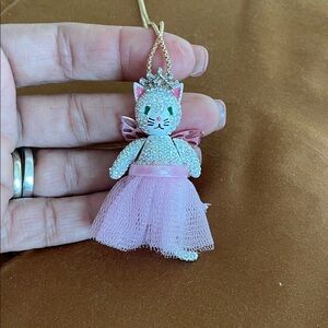Betsey Johnson Pink and Silver Cat Pendant Necklace